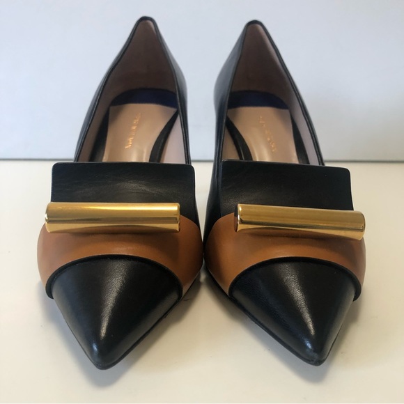 Stuart Weitzman Black Gamma 70 Two Tone Leather Point Toe Heel Pump Size 8.5 - Picture 2 of 11